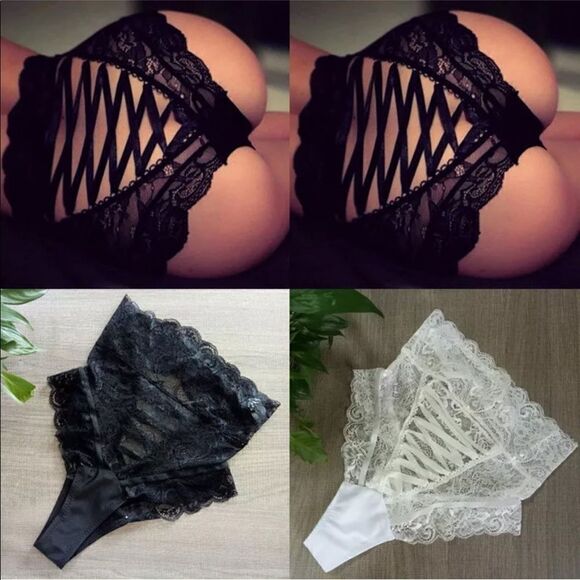 High Waist Lace Briefs Panties Underwear Lingerie black medium NEW lace back - Picture 3 of 12